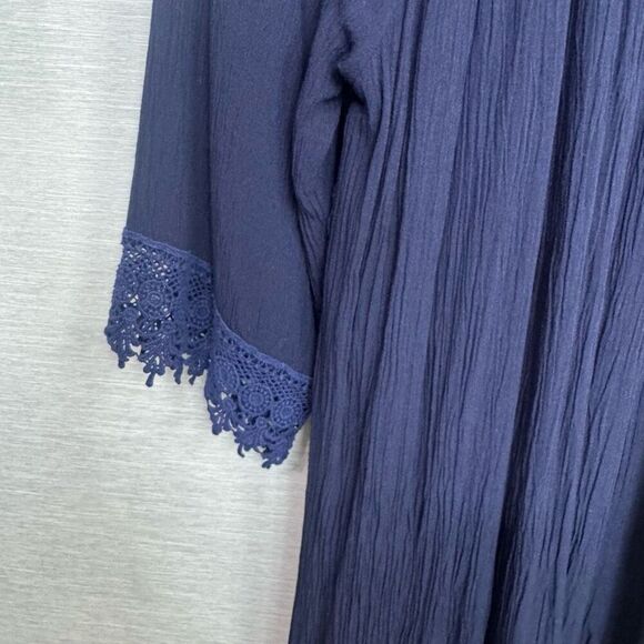 Naif Women's navy blue Embroidered Flowy Peasant Midi Dress, SZ XL - Picture 7 of 9